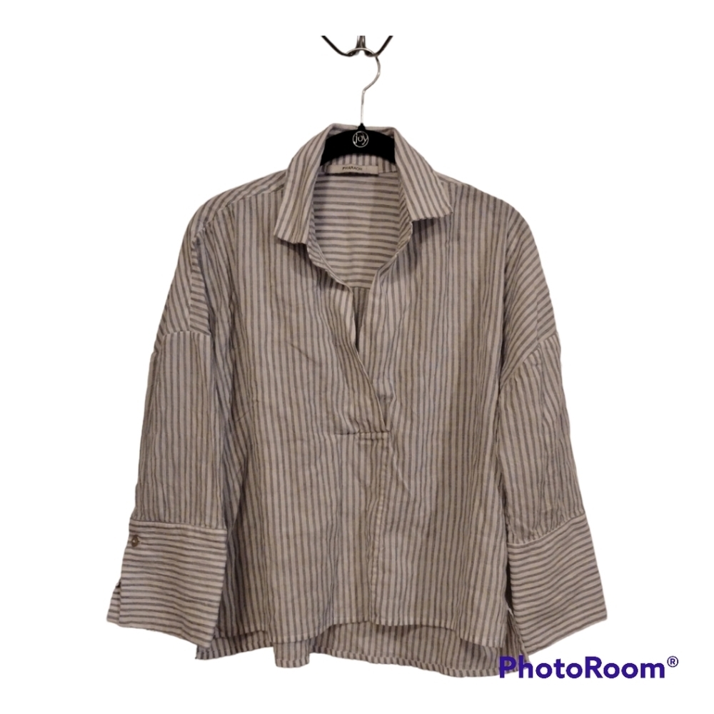 Pharaoh light blue and white stripe‎ 100% Japanese cotton blouse